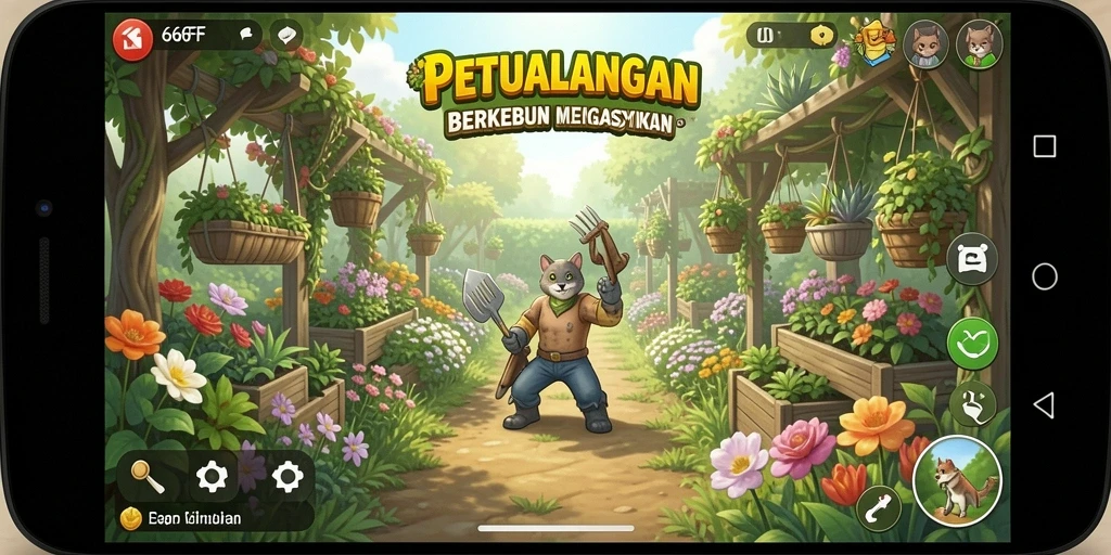 Tampilan menarik dari gameplay <strong>666FF</strong> yang menggambarkan kegiatan bertani.