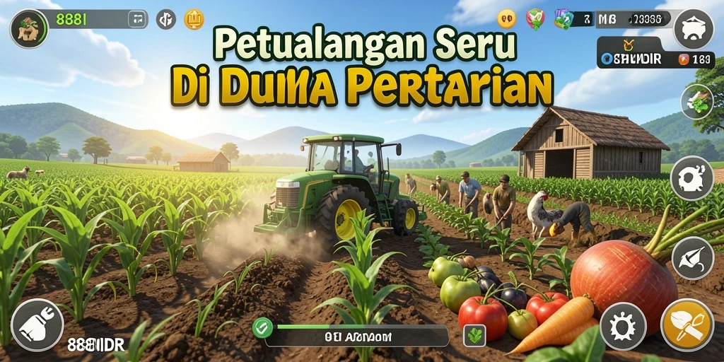 Screenshot gameplay 888IDR yang menampilkan aktivitas pertanian.
