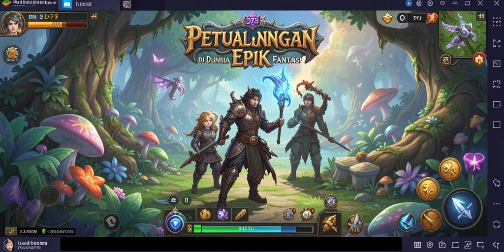 Screenshot utama D73 menampilkan aksi seru dalam pertempuran RPG.