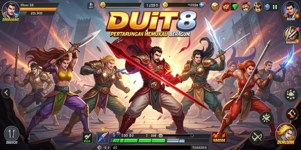 Tampilan dinamis dari gameplay pertarungan DUIT8 yang seru.