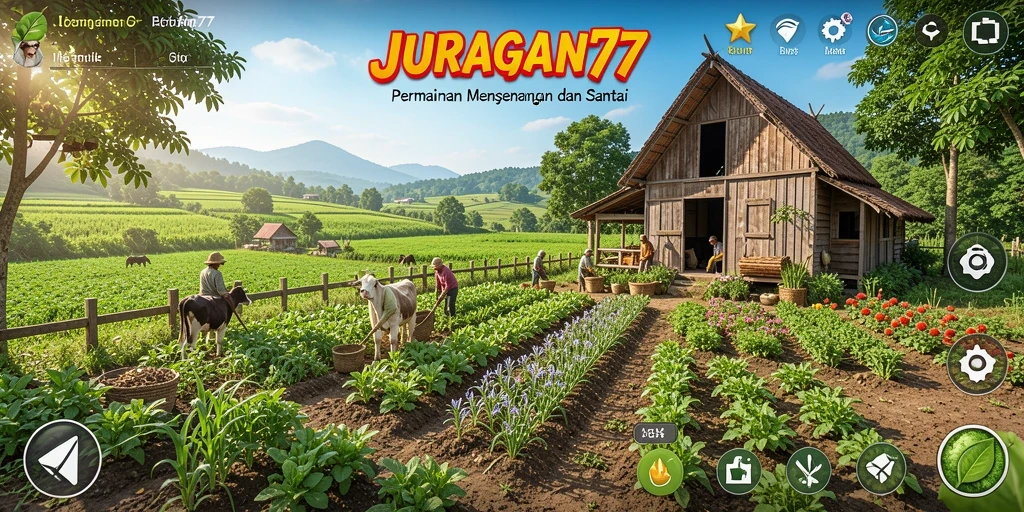 Tampilan gameplay <strong>JURAGAN77</strong> yang menampilkan aktivitas bertani yang seru dan interaktif.