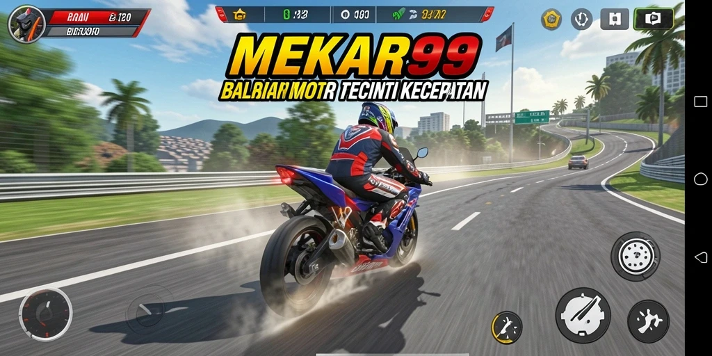 Tampilan gameplay balapan motor yang mendebarkan di MEKAR99.