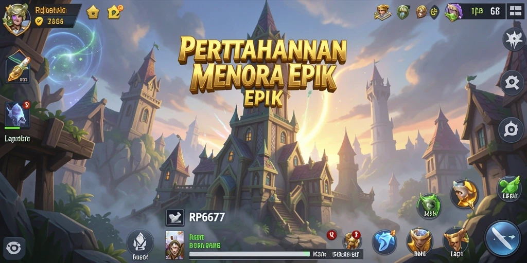 Screenshot menunjukkan aksi intens dan berbagai menara dalam permainan Tower Defense.