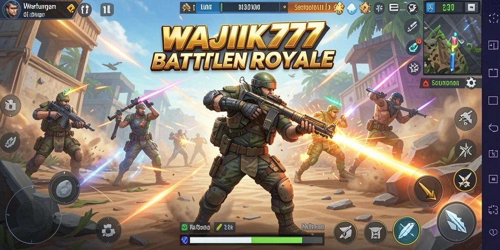 Screenshot utama WAJIK777 menampilkan aksi pertempuran seru dalam gameplay Battle Royale.